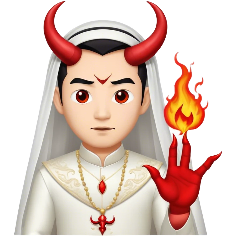 an asian male bride with the face of devil in wedding dress emoji