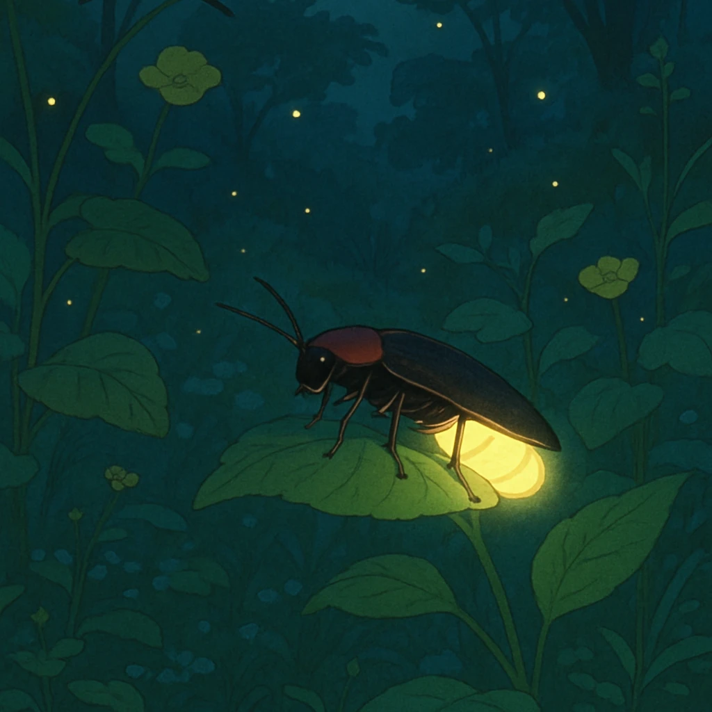 a firefly glowing in a natural setting, ghibli-inspired style emoji