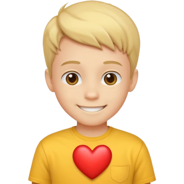 smiling boy in yellow shirt with a heart emoji