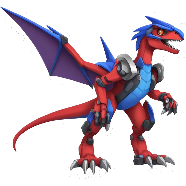  Cool Edgy Red Blue Digimon-Fakemon-Guilmon-Velociraptor-Dragon-Mecha full body emoji