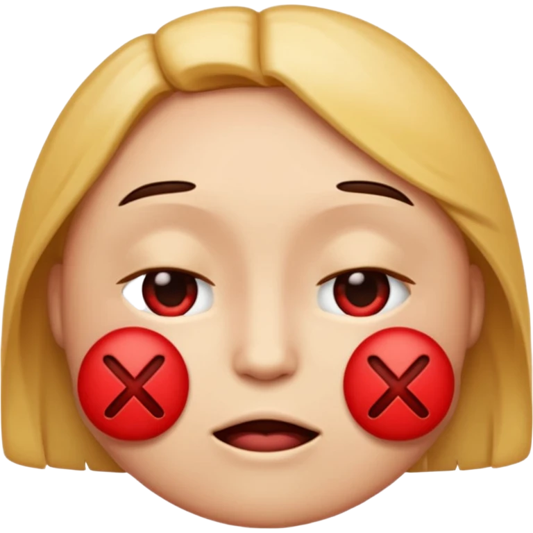 a emoji with its eyes closed, with a red X in its eyes, not smiling emoji