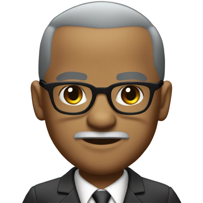 Malcolm x  with small round face and suit and glasses and buzz cut and small black eyes and small gray beard and small black eyes and wrinkled forehead emoji