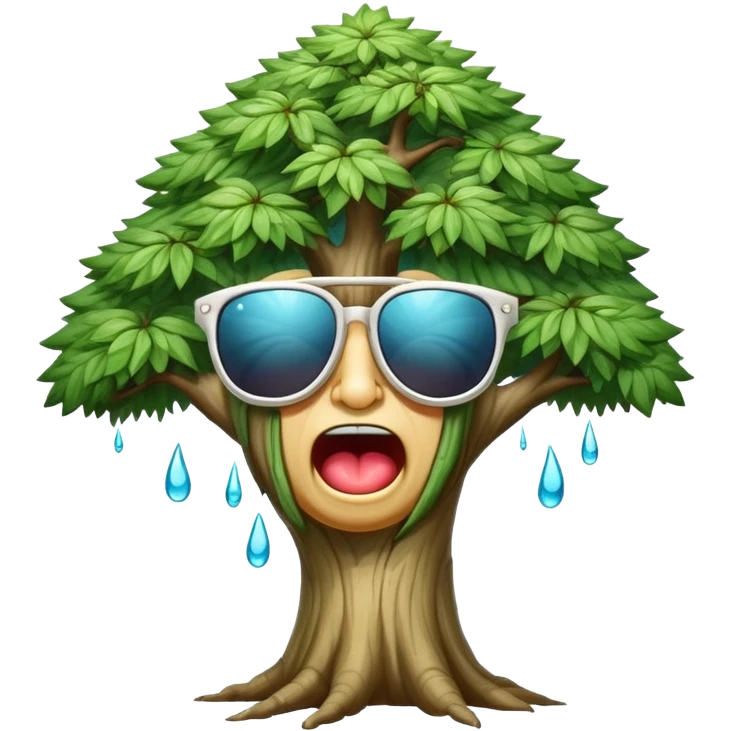 hyper realistic wise mystical tree ugly-crying in sunglasses while dabbing emoji