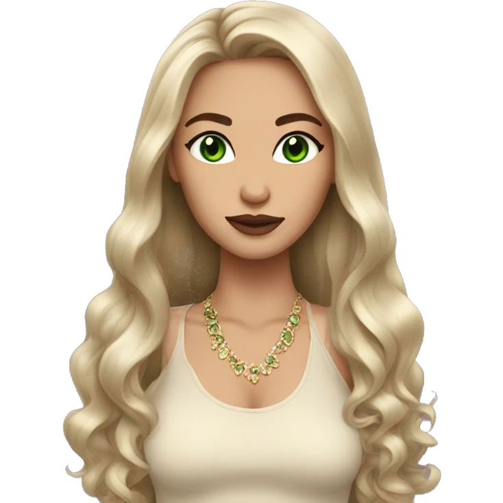 glamorous baddie long brunette hair with green eyes beige skin emoji