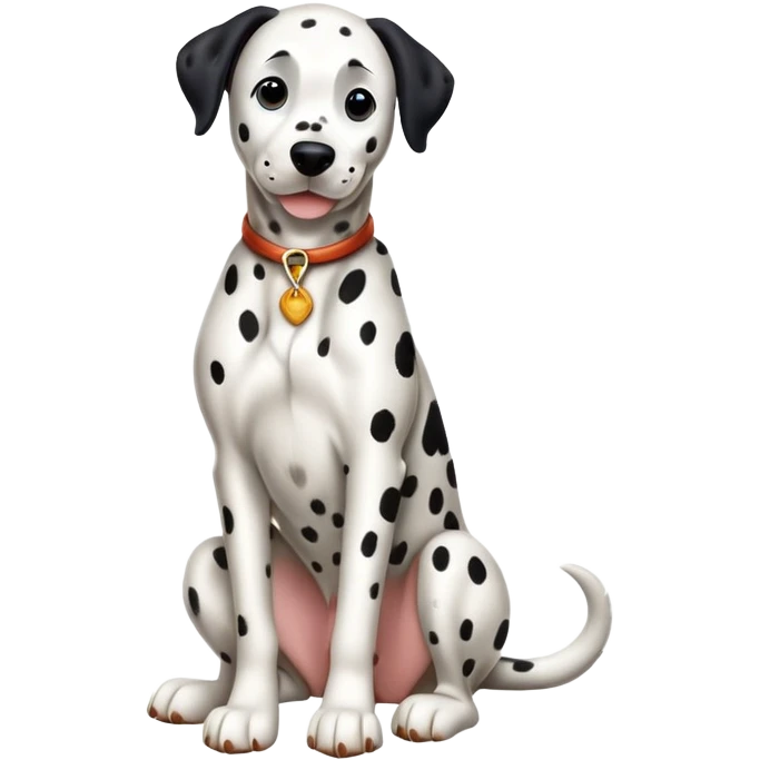 cinematic-[dalmatian dog]-realistic-full-body-sitting-emoji,-tail-resting-loosely-beside-its-paws,-head-tilted-dramatically,-sleek-[spotted]-fur,-simplified-yet-realistic-focused-features,-highly-detailed,-glowing-with-an-almost-sarcastic-glow emoji