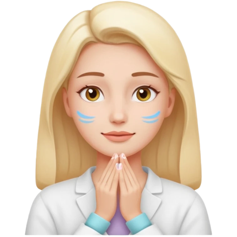 woman receiving gentle facial massage, calm expression, pastel colors, spa atmosphere, emoji style emoji