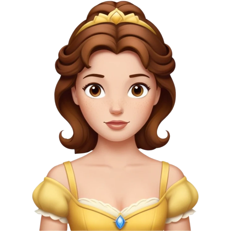 Disney Princess Belle from Beauty and the Beast with brown hair and face with freckles emoji