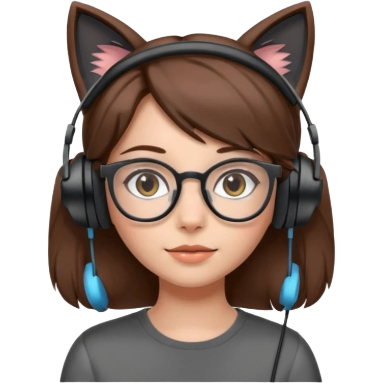 fille brune a lunette avec casque oreille de chat noir et gris emoji