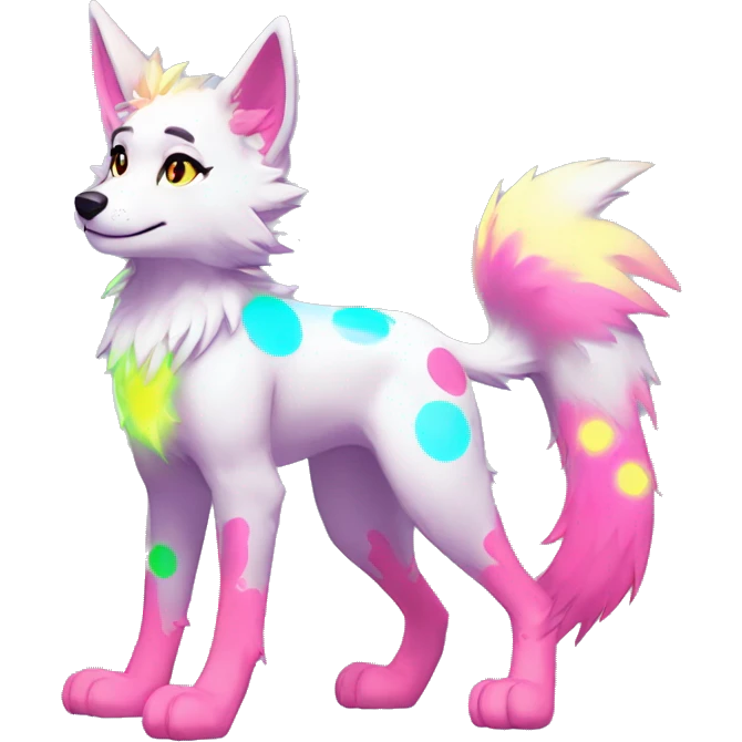 Anthro Colorful Shiny Fionbri-Falvie-sparkle-wolf-sona with neon spots full body emoji
