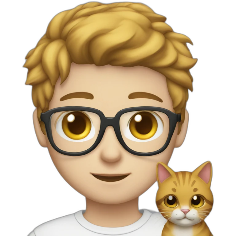 joven gafas cargando a gato atigrado emoji
