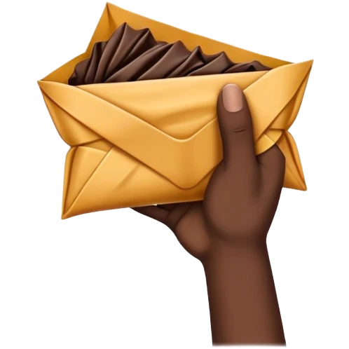Dark skin tone hand holding wrapper emoji