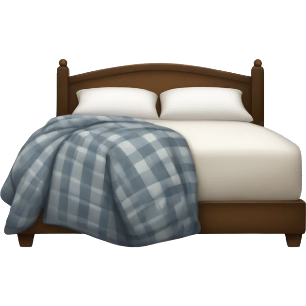 A comfy bed with a plaid throw draped over it and a white pillow emoji