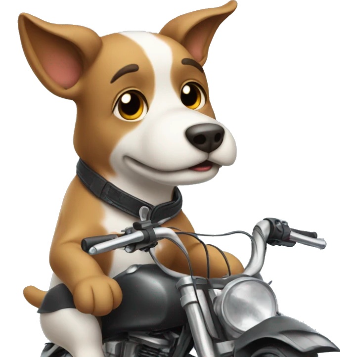 dog on a bike wearing pan emoji