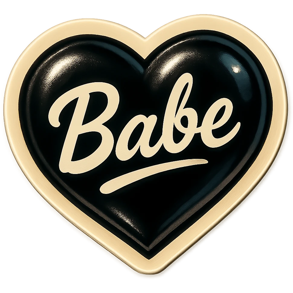 the word 'Babe' in white handwriting across a black heart, retro stickers style, high contrast emoji