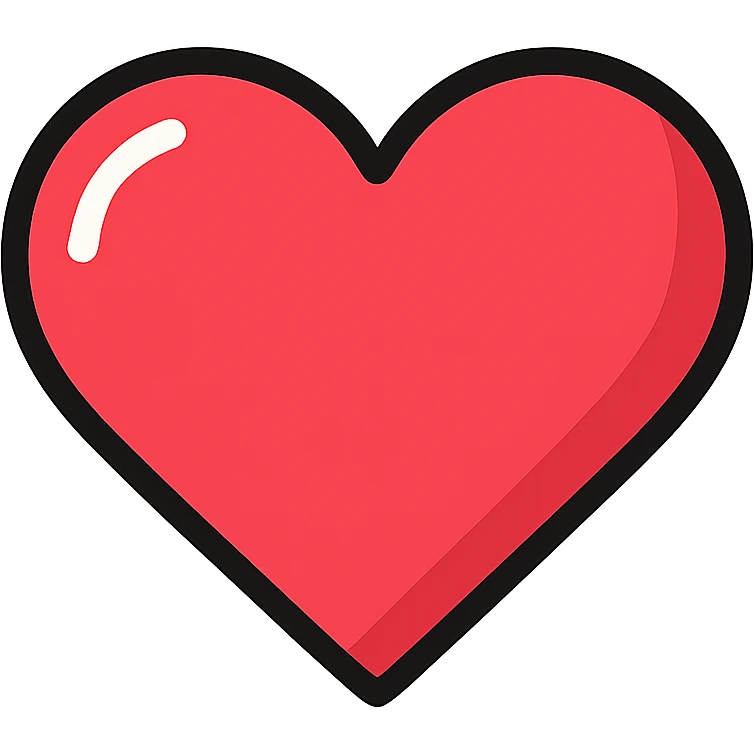red heart icon with glossy finish, black outline, modern color icon style emoji