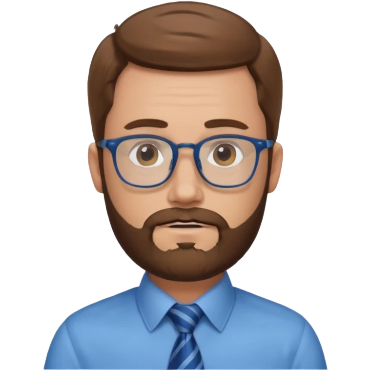 white-man-businessman-with-beard, brown hair, glasses, blue shirt, tie emoji