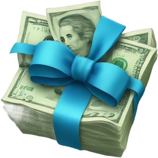 a bundle of money tied with a blue bow emoji