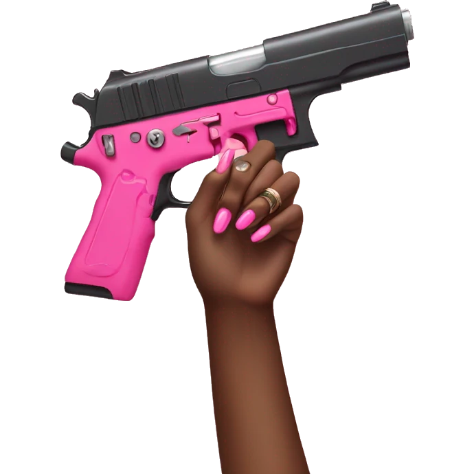 Black girl hand with pink nails holding a pink gun emoji