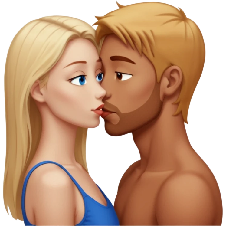 Skinny, sexy, long-pale blonde-har, straight,  blue eyes woman, kissing, reddish-brownish haired guy emoji