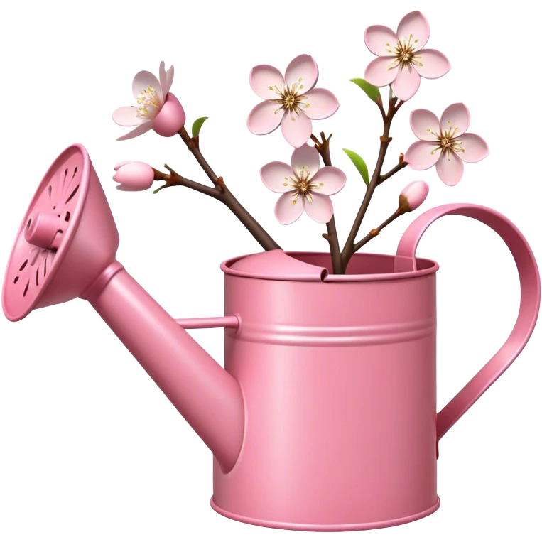 Pink garden watering can filled with white cherry blossoms emoji