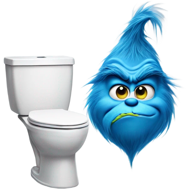 Blue grinch sticking out a toilet  emoji