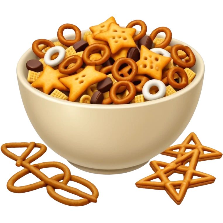 Snack mix with cheez its, bugles and pretzels emoji