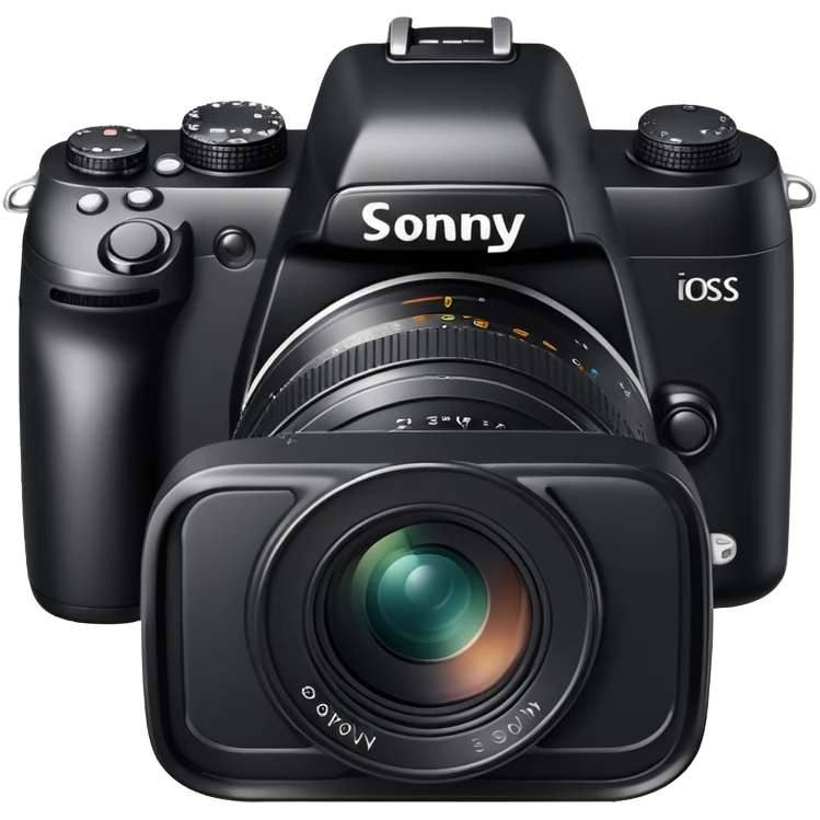 Simple camera design with 'Sony' written on the front, minimal details, compact DSLR camera emoji