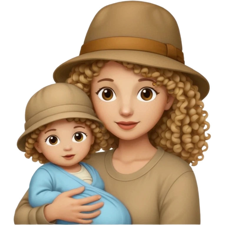 curly Mother with Hats with her baby emoji