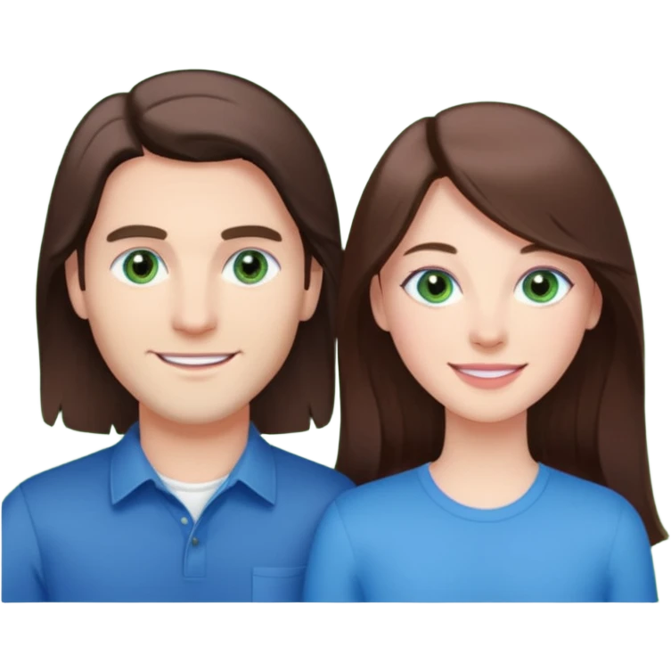 “A pink Polaroid-style photo of a couple: a white woman with long brunette hair and blue eyes, and a white man with short brunette hair and green eyes.” emoji
