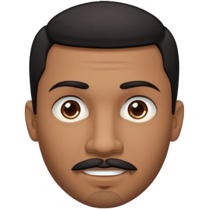 A man emoji with medium-dark skin, short black hair, straight eyebrows, brown eyes, a small nose, and facial hair consisting of a thin mustache and goatee. He also has piercings — a ring on his eyebrow and another on his lower lip. emoji