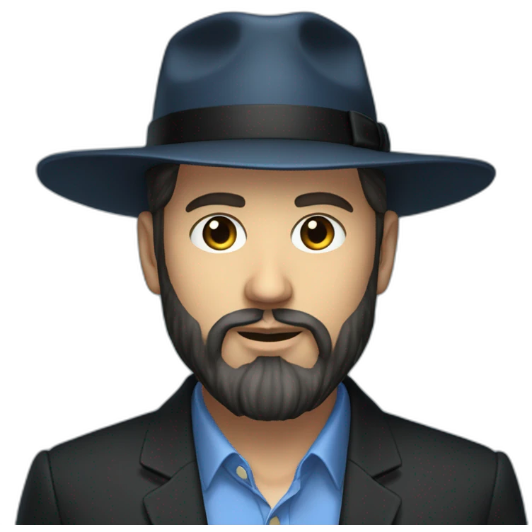 Bearded Hasidic Man in blue button down shirt, blazer, black fedora emoji