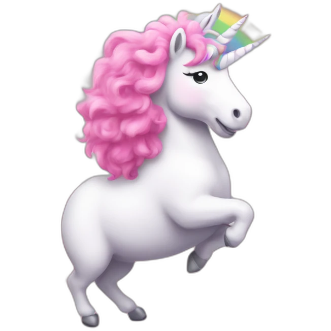 pink fluffy unicorn dancing on a rainbow emoji