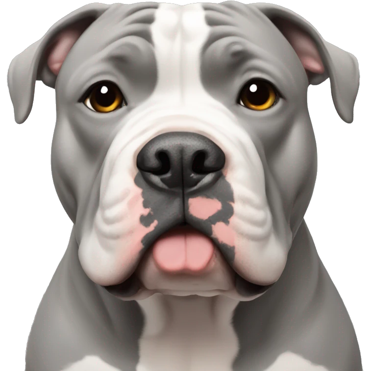 gray American bully with white muzzle and cropped ears emoji