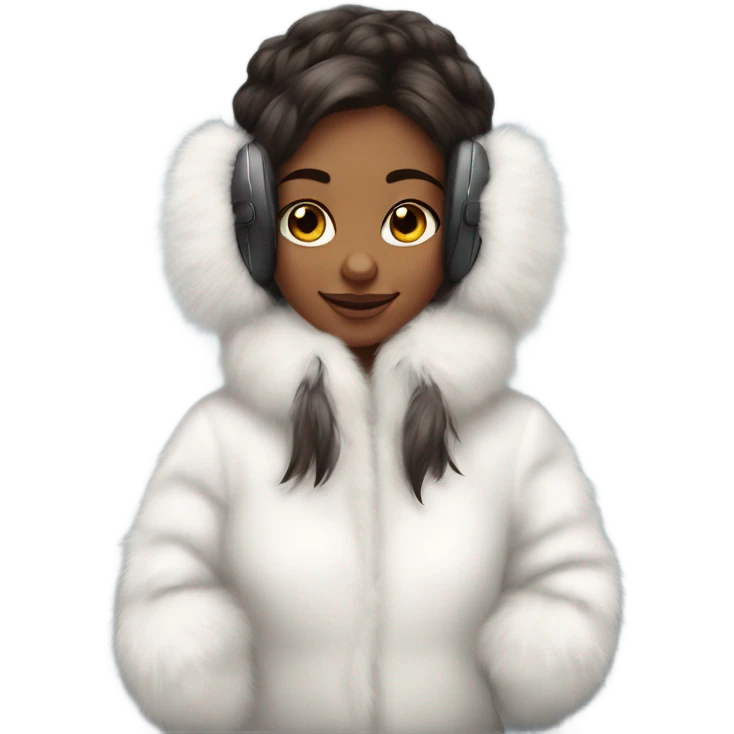 Girl in real white big fluffy fur ear muffs emoji