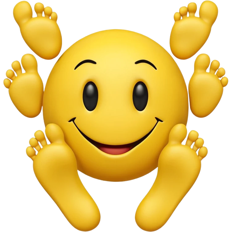 3d human like yellow smiley with feet and toes emoji