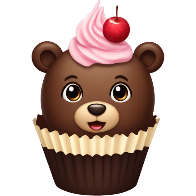 cute dark brown bear as a cupcake with frosting emoji