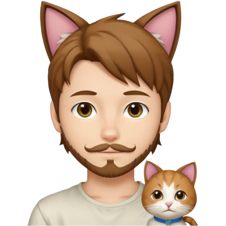 white boy with cat tail with goatee hair and cat ears with brown hair and anime features emoji