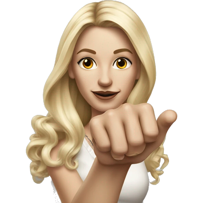 Blonde elegant women with LONG HAIR, her Body Covered with Tattoos, POINTING YOU FORWARD with her HAND with INDEX FINGER, Hyper Realistic emoji
