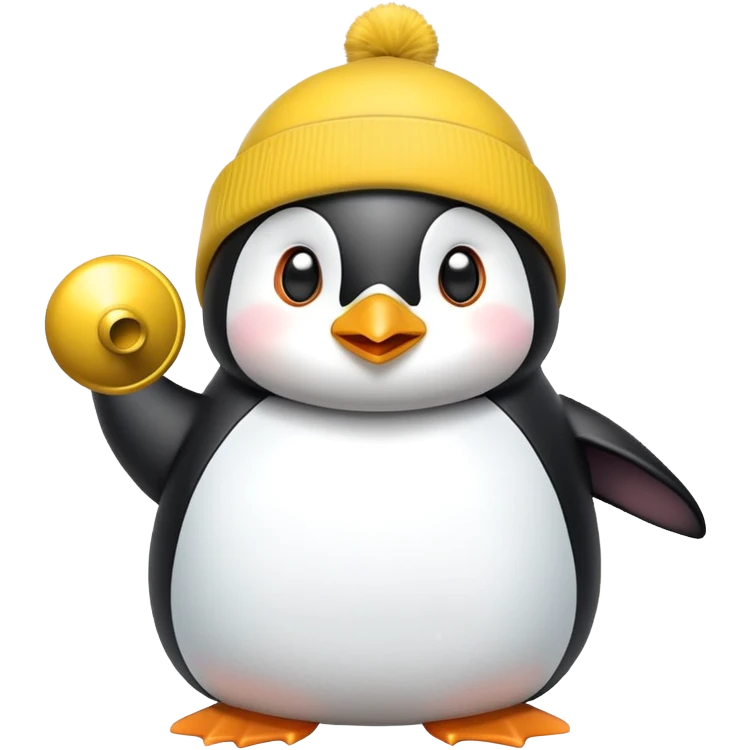 Penguin with yellow beanie ringing big bell emoji