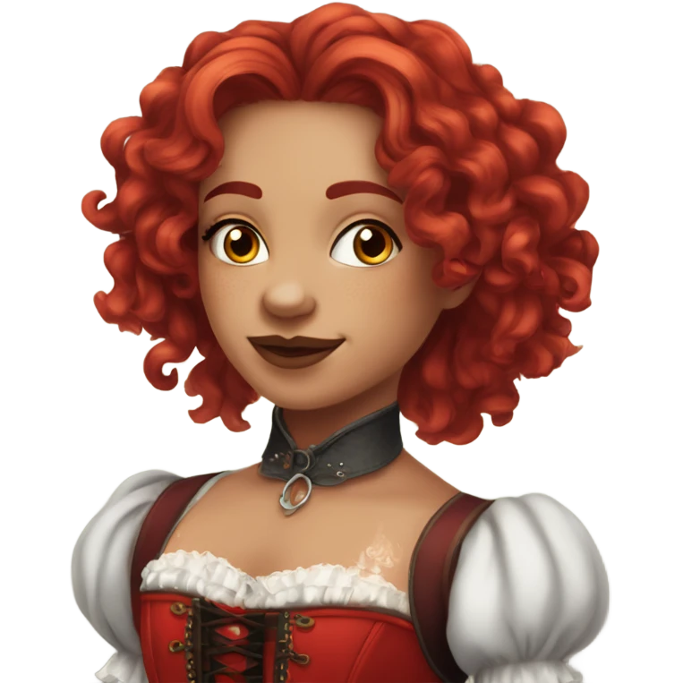 Chappell Roan with curly long red hair and colourful makeup wearing red corset emoji