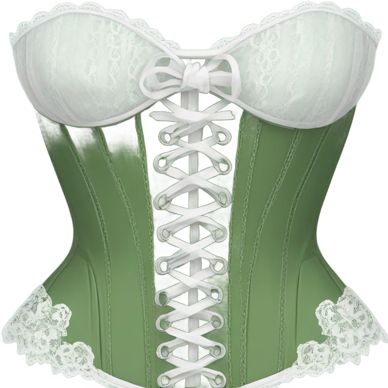 Sage green corset with white lace and bows, isolated emoji