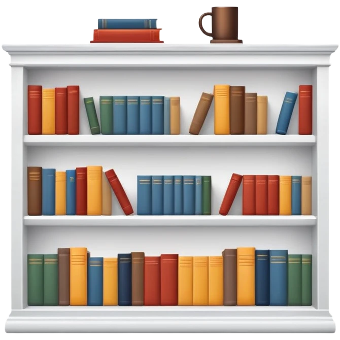 Beautiful white bookshelf with books aesthetic  emoji