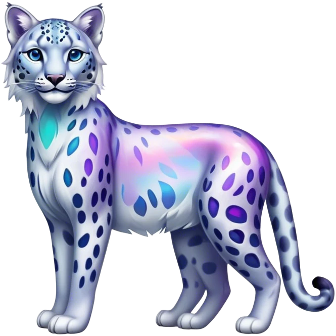 Colorful vibrant transparent iridescent ethereal fantasy-lynx-snow-leopard-animal, full-body emoji