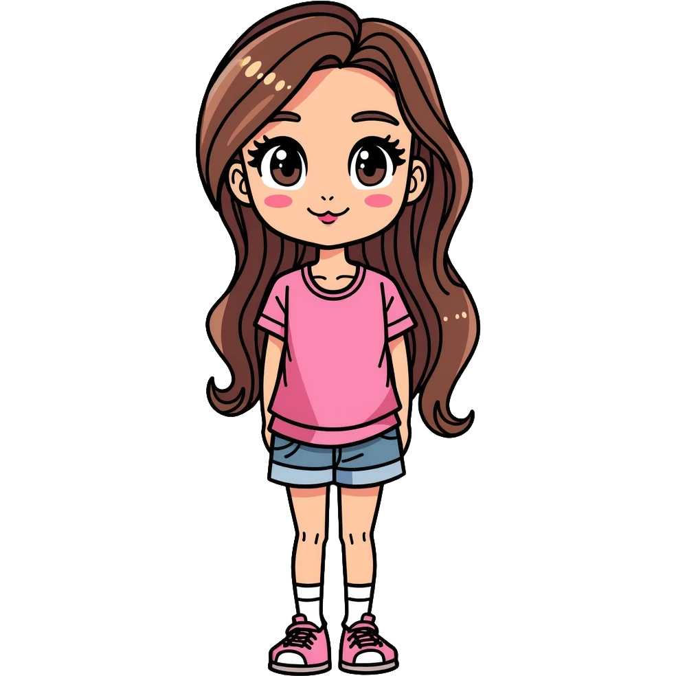 Girly girl with feminine features, long hair, cute outfit emoji