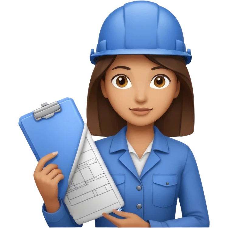 female engineer emoji, holding a blueprint emoji