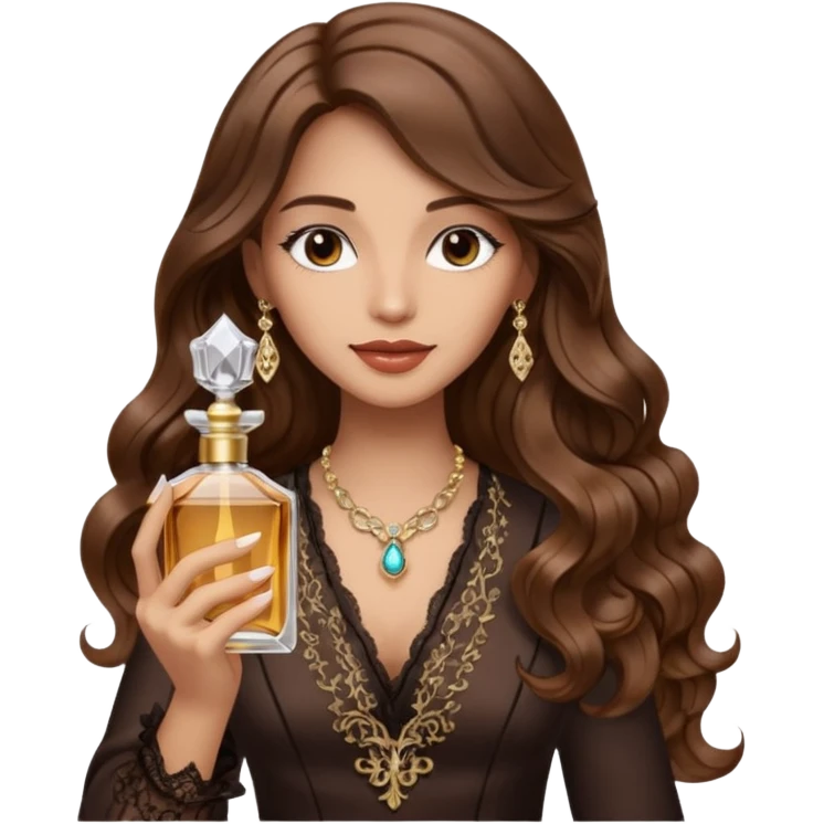 Half body pretty long hair woman holding 1 parfume emoji