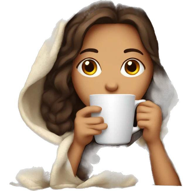 Brunet girl inside a blanket sipping coffee  emoji