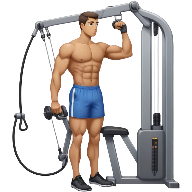 side-view man standing cable-machine tricep-pushdown emoji