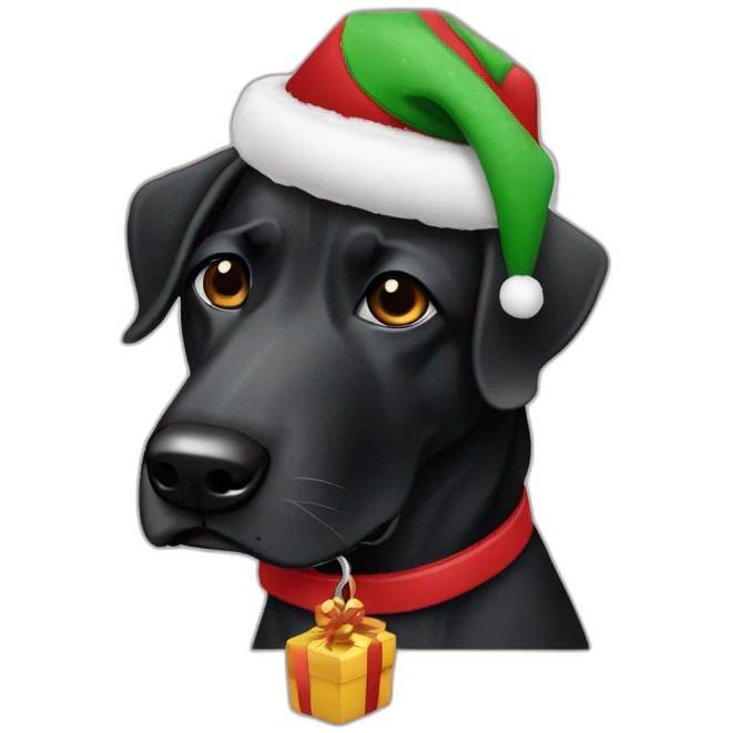 perro salchicha negro pelo corto con gorro de navidad  emoji