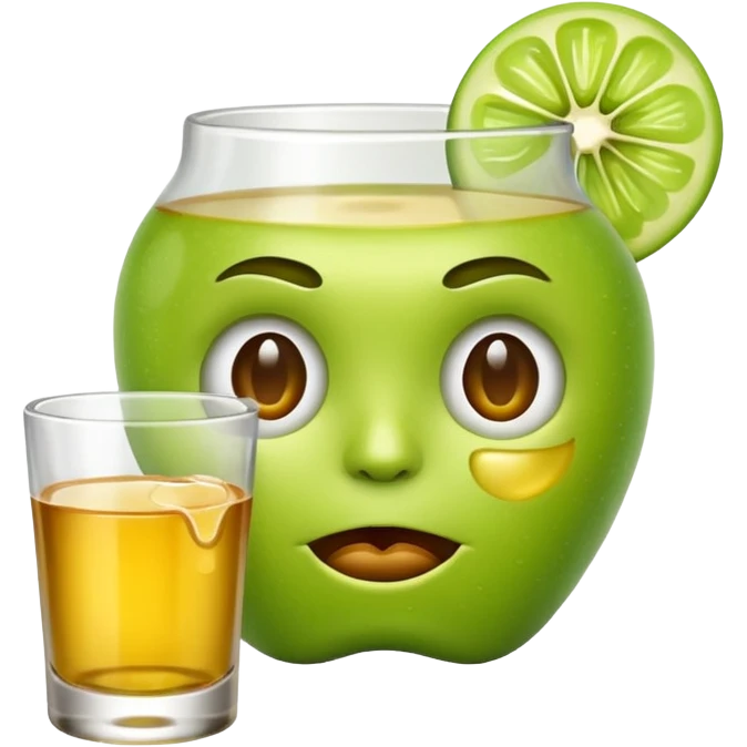 Apple emoji face drinking tequila with bored face emoji